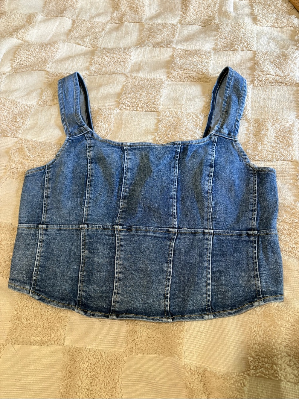 Happily Grey denim corset top size large zip back stretch